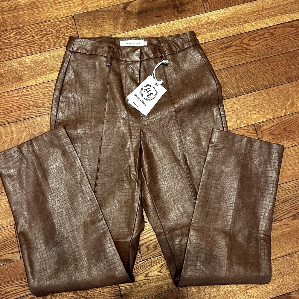 Brown Croc-Embossed Pants - Picture 2 of 8